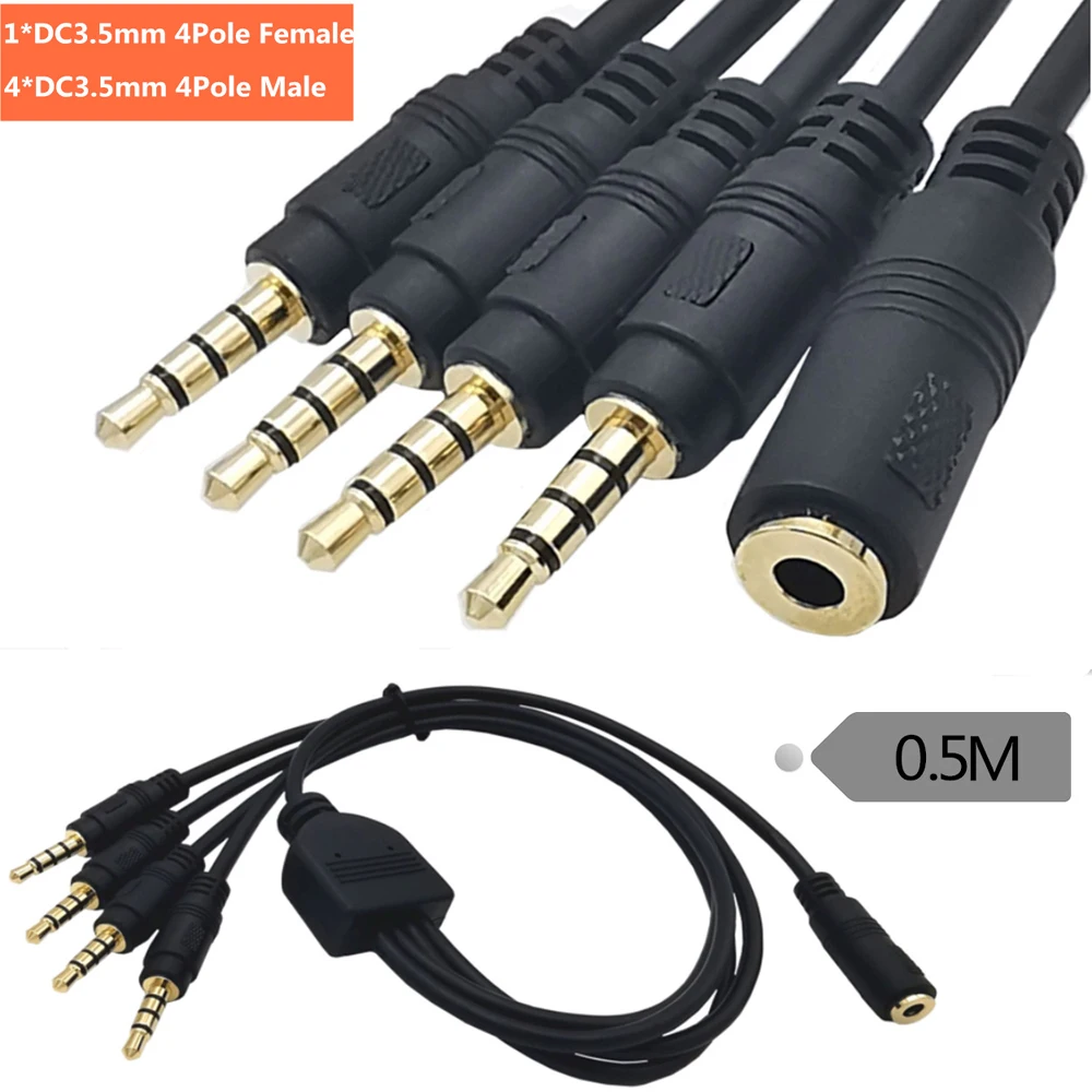 

3.5mm Stereo Plug Female to 4 1/8" 3.5mm Stereo Jack Male 1 Input 4 Output Stereo Audio Splitter Cable 0.5m