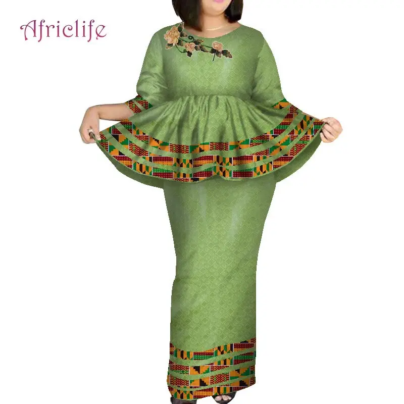 Robe Fabric African Women Skirt Suit Plus Size Pleated Summer Popular Softer  Two Pcs  African Dresses for Women Sets WY7891