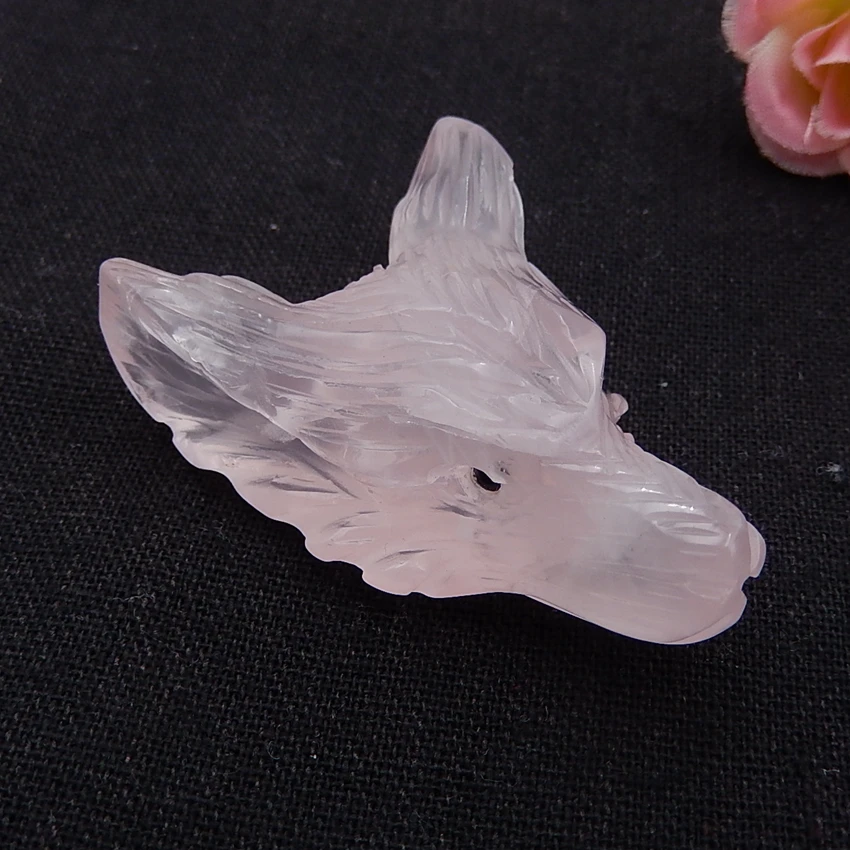 

Natural stone Rose Quartz Carved Wolf head Pendant Bead,Semiprecious stone jewelry 51x39x21mm,38.3g