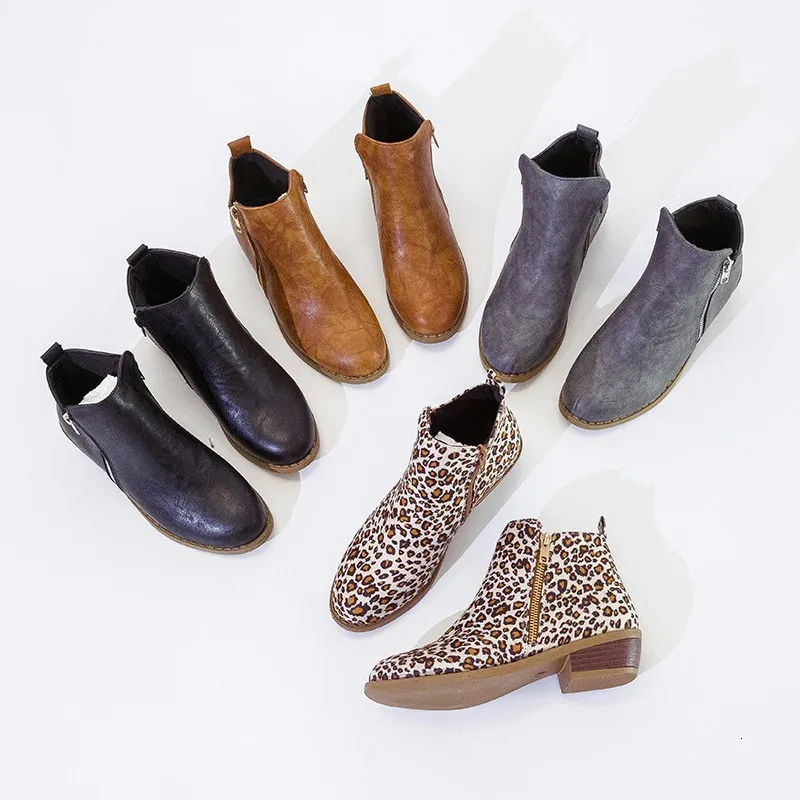 Фото Женские ботильоны с леопардовым принтом Сезон осень-зима Женская обувь на молнии Женские ботильоны с леопардовым принтом Сезон осень-зима Женская обувь на молнии