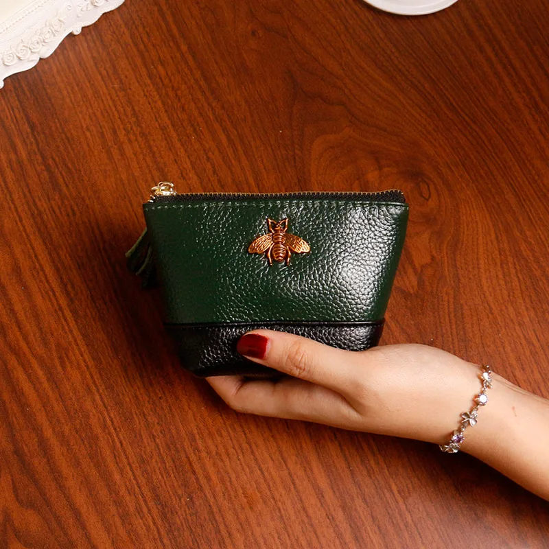 

Leather Stitching Wallet Short Women's Zipper Wallet Coin Bag Leather Wallet Pocket Little Purses