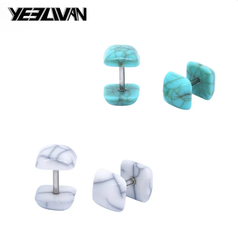 

Vintage Green/White Stone Stud Earrings for Women Men Geometry Created Turquoises Petite Post Earring Female Dating Jewellery