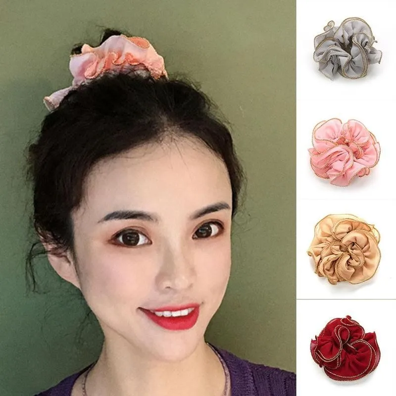 

1pc Large Intestine Hair Tie Golden Silk Cloth Wavy Side Scrunchies Elastic Hair Bands For Women Girl Ponytail Holder