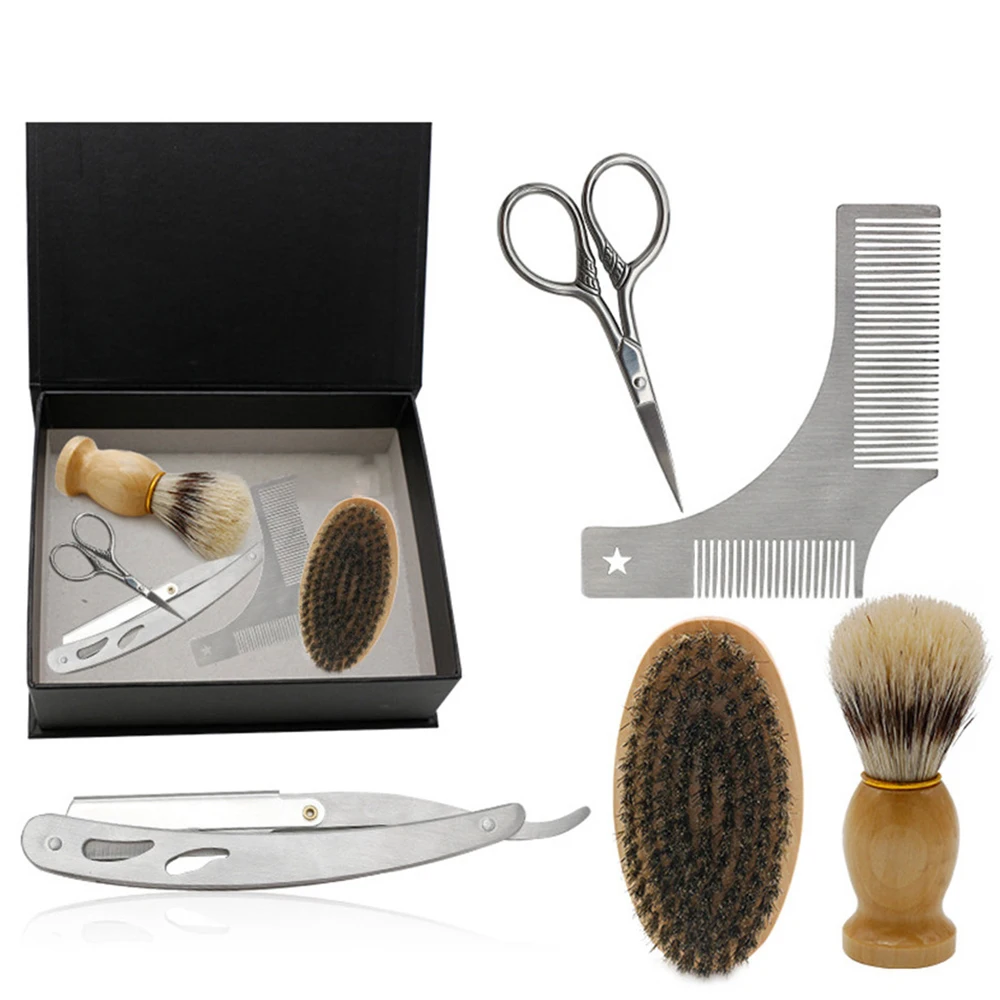 

CestoMen Metal Razor Scissor Beard Shaping Styling Template Comb Beard Style Set Boar Brush Men Beard Set Care Kit With Gift Box