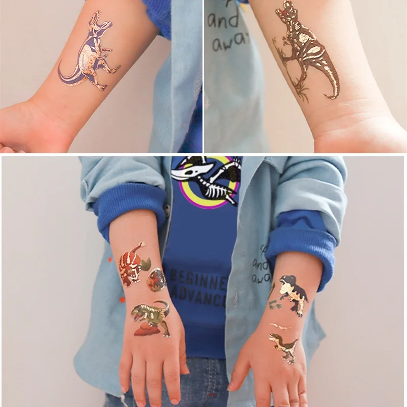 24 вида мультяшный динозавр бронзовая тату-наклейка Детская Временная наклейка s