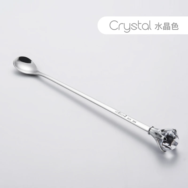 crystal Onlycook Творческий алмаз длинной ручкой 304 ложка для перемешивания молока из нержавеющей стали - Цвет: crystal