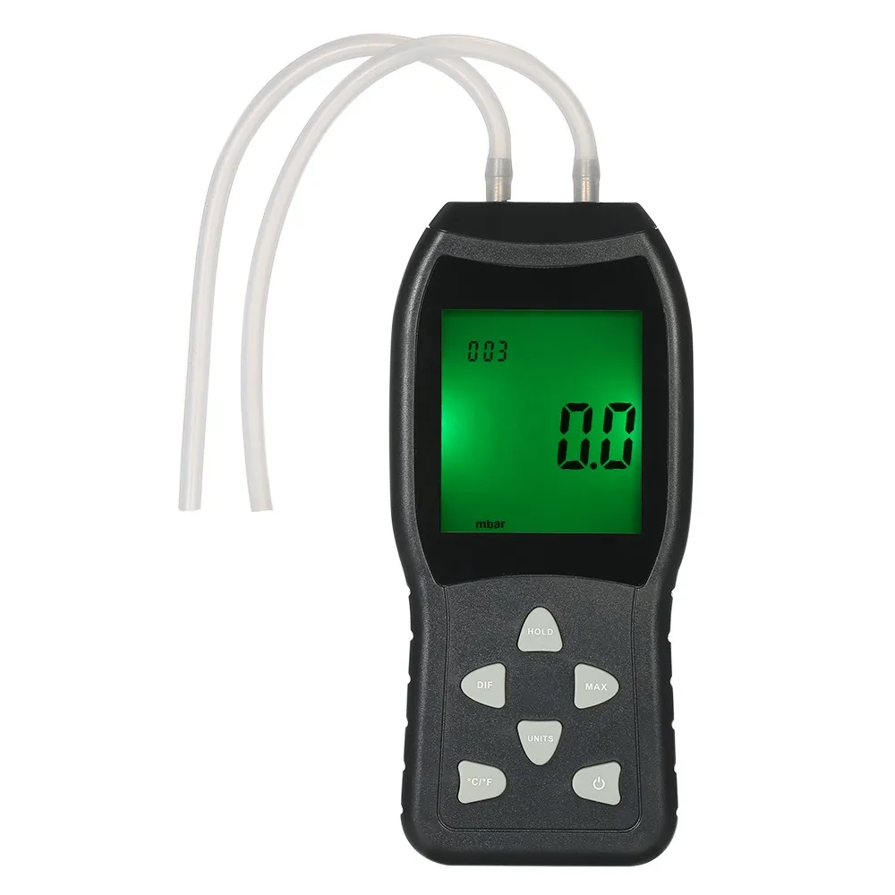 

High Precision Hand-held LCD Digital Dual-port Manometer Differential Air Pressure Gauges Tester with 12 Units of Measurement