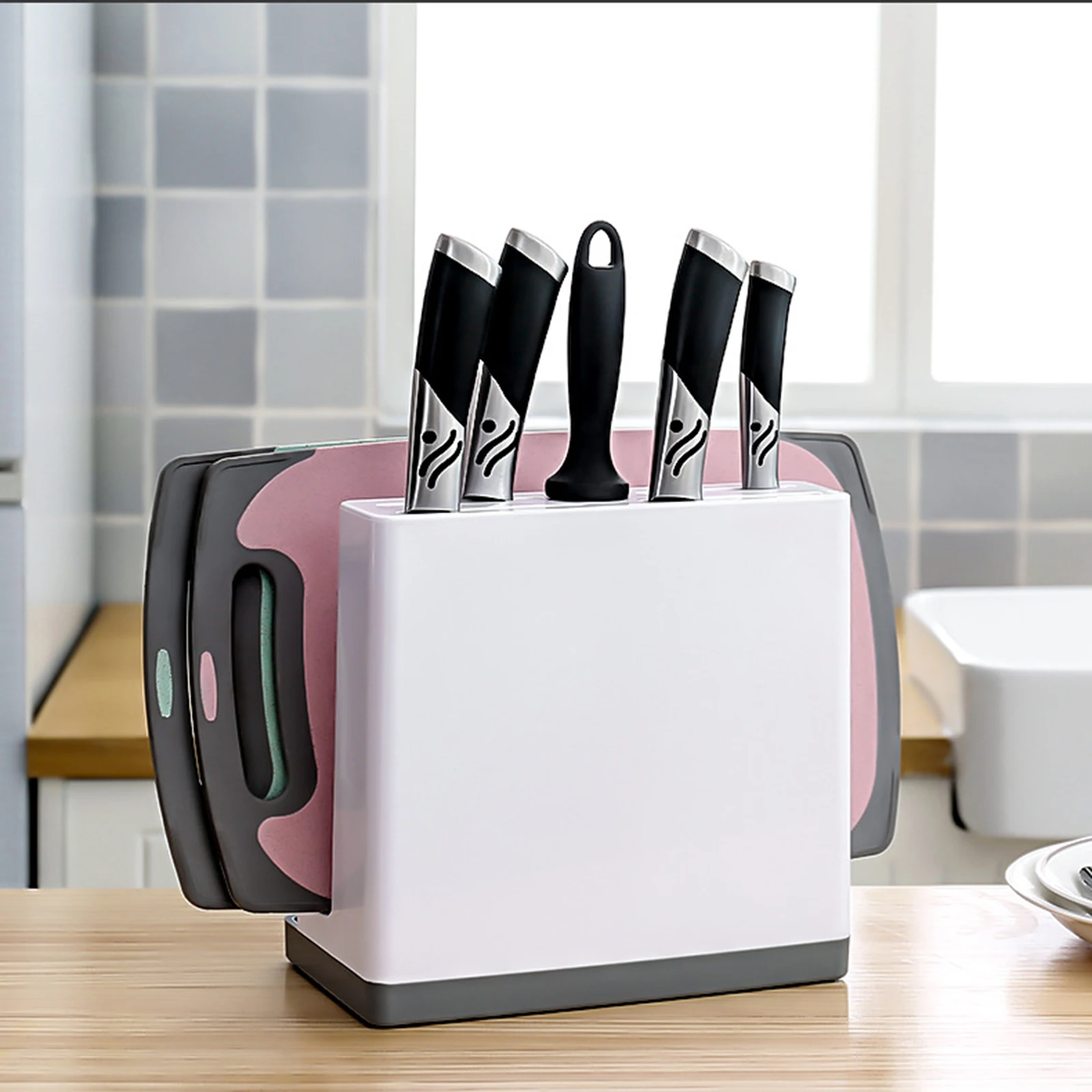 

Kitchen Utensil Holder Knife Block With Drainboard Tableware Shelf Organizer For Kitchen Countertop Supplies Storage Accessories