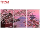 Картина из страз FATCAT, японская вишневая расцветка, 5D, квадратная, круглая, для самостоятельной вышивки, Триптих, домашний декор, AE386