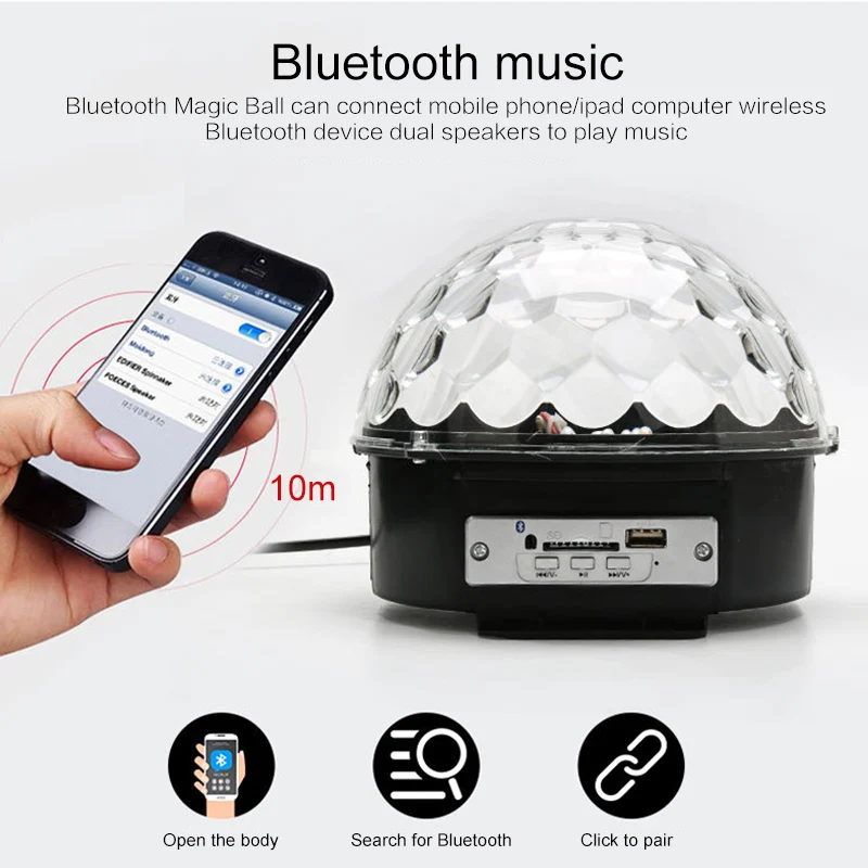 Вращающийся Диско-Шар с Bluetooth и активацией звуком MP3 вечерние чное светодиодный