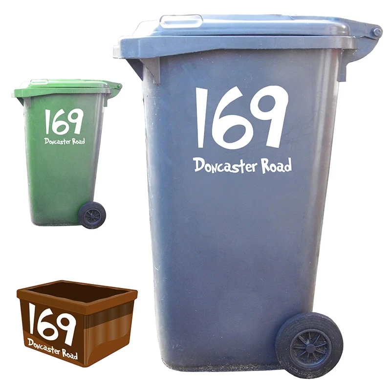

Stickers for Wheelie Bin Numbers Custom House number and street name Trash Can Rubbish Bin Garbage wheelie bin Decals HY1996