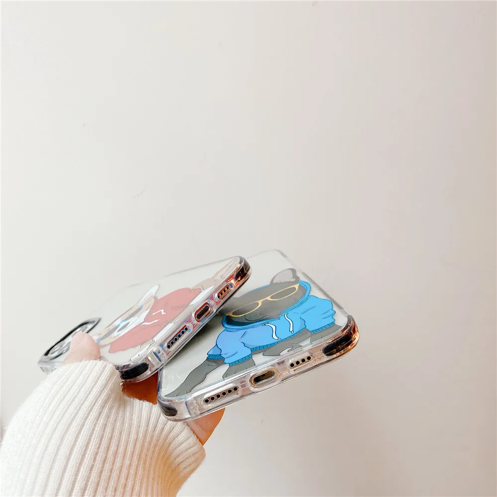 

Bulldog sunglasses dress up Transparent Phone case For iPhone 12 MiNi 11 Pro MAX X XS XR 7 8 plus SE Cute pet soft cover