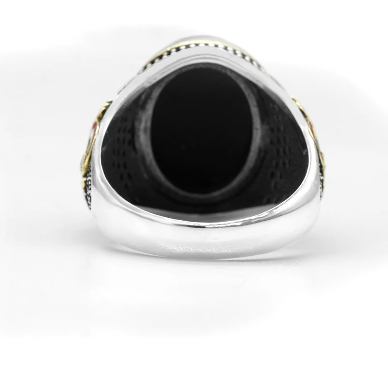 Мужское кольцо из серебра 925 пробы с овальным черным кольцом символ мира для