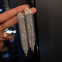 fyuan triangle geometric crystal earrings for women bijoux long tassel rhinestone dangle earrings statement jewelry