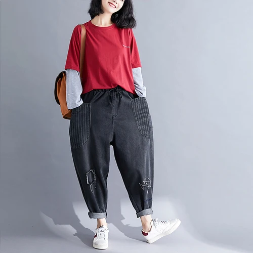 Large Size Casual Loose Pantalones Mujer Cintura Alta Women's Trousers Harem Pants Womans Fashionable Jeans | Женская одежда
