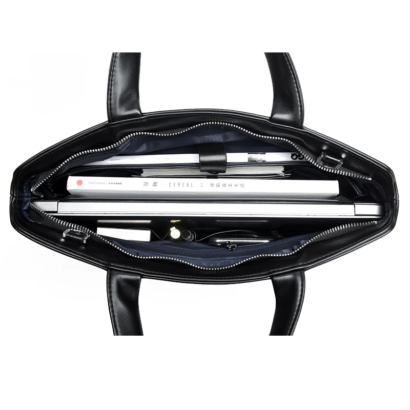 Man's Briefcase PU Leather Shoulder Bag 14 Inch Laptop Bag Male Travel Bag Big Capacity Handbag, Black&Brown