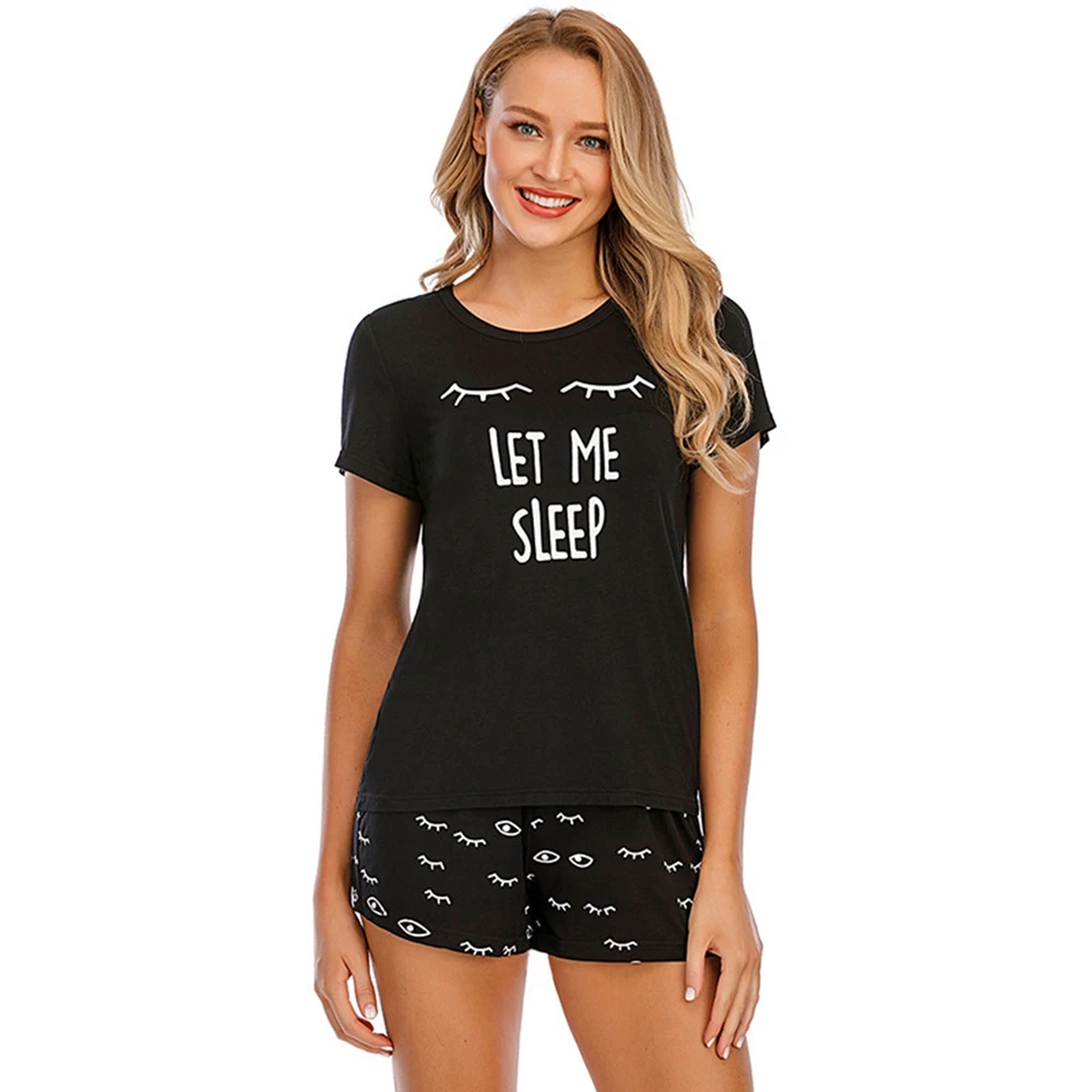 

Cute Print Short Pajamas Set for Women Lovely Short Sleeve T Shirts Shorts Summer Pijama Sets Two Pieces Sleepwear Set