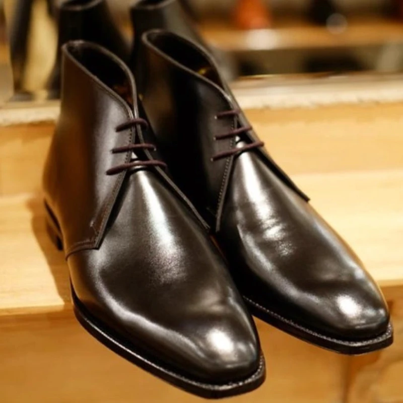 

Classic Men Boots Black High Top PU Leather Round Head Low Heel Fashion Autumn Spring New Comfortable Chaussure Homme KE656