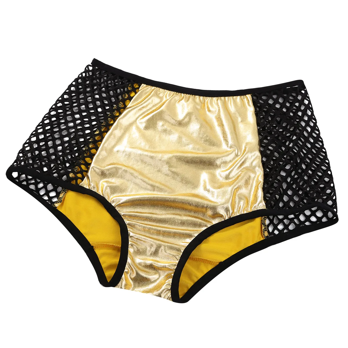 Женские блестящие сетчатые шорты с высокой талией металлическим блеском в стиле