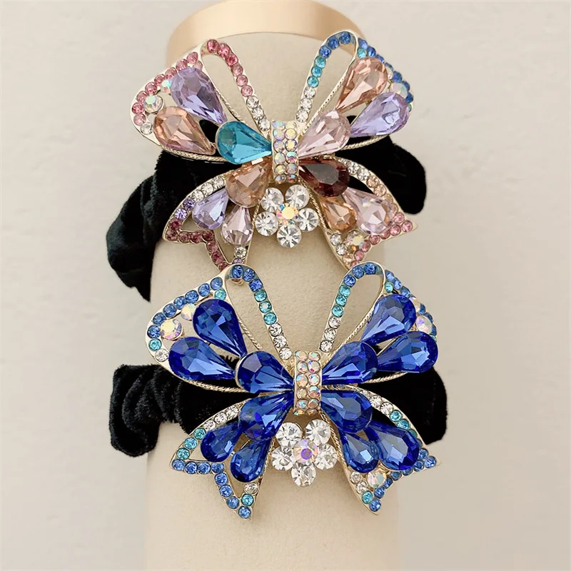 

Big Rhinestone Velet Flower Scrunchies Elastic Hair Band Tie Rubber Rope Ring for Women Girl Hair Accessories Headband Wholesale