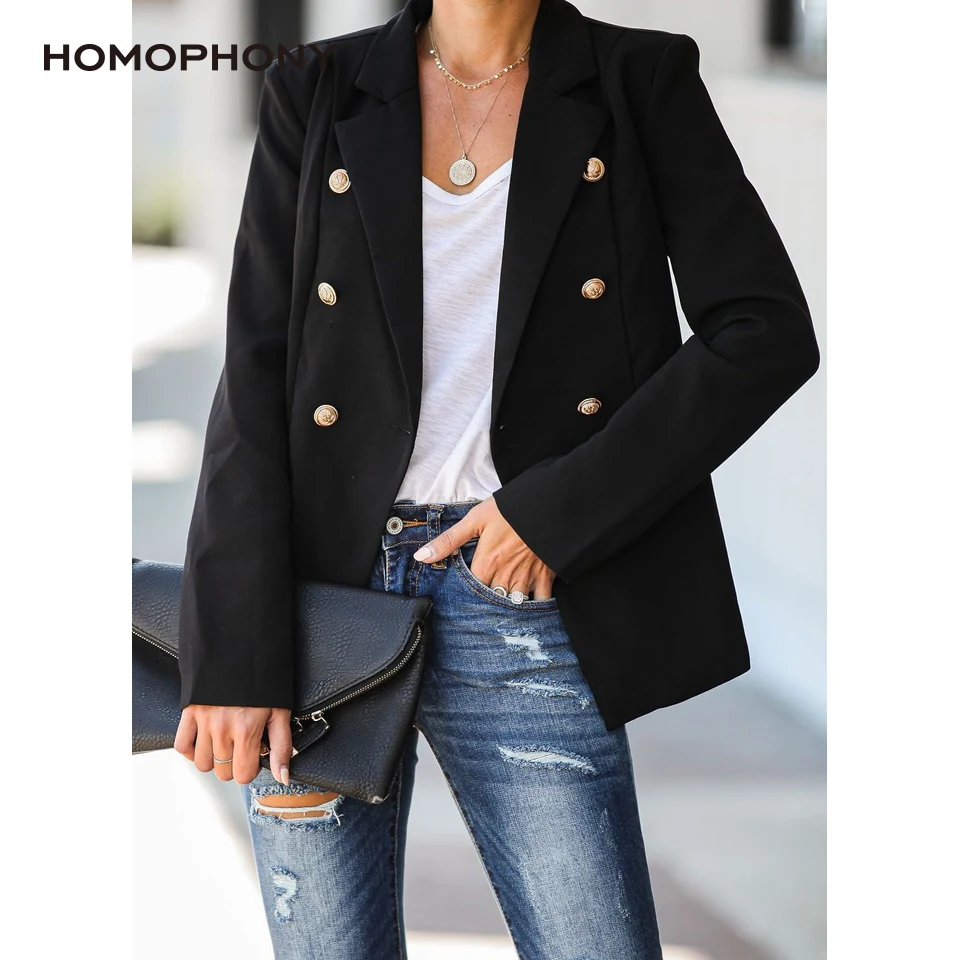 Пиджак Homophony женский двубортный жакет с отложным воротником и длинным рукавом
