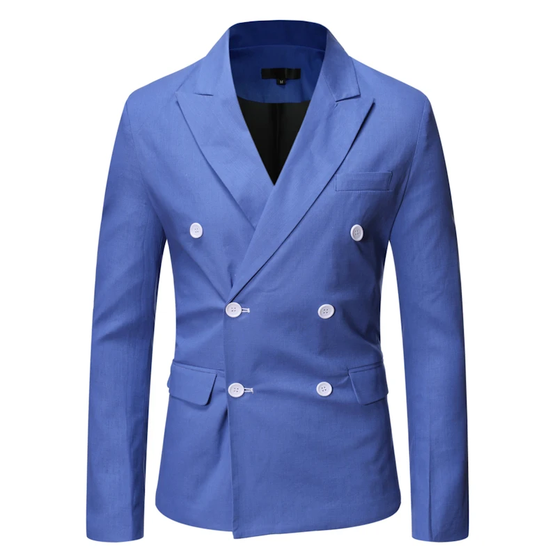 

Sky Blue Men Blazers Double Breasted 2021 Latest Design Gold Button Groom Wedding Tuxedos Best Costume Homme
