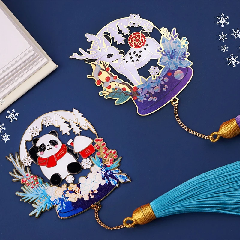 

winter Panda Style Brass Bookmark Pendant Retro Book Clip Metal Pagination Mark