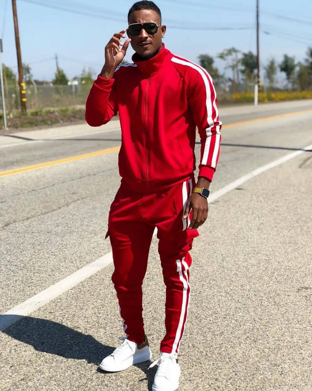 

2021 men's casual suits, men's sportswear, new stand-up collar suits, fashion spring and autumn two-piece pants sports suits