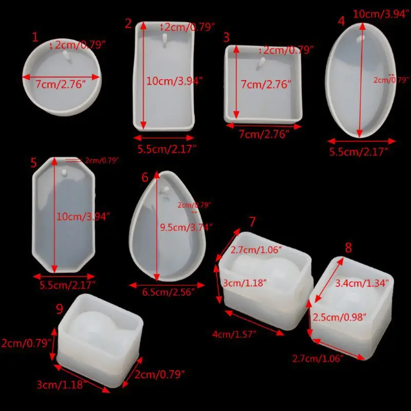 

9 Shapes Pressed Flower Pendant Resin Mold Silicone Resin Mould Pendant Jewellery Molds with Hanging Hole Jewelry Making