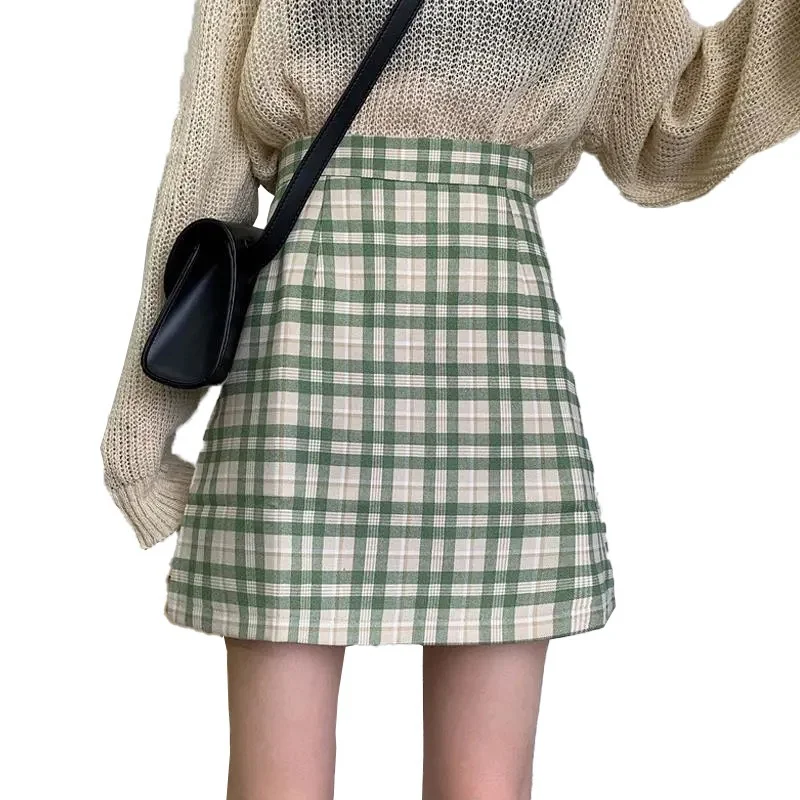 

Mini Plaid Skirt Stitching Korean Style Plaid Streetwear Women Summer Fashion Split Student Sexy Girls Cute A-line Wrap Skirts