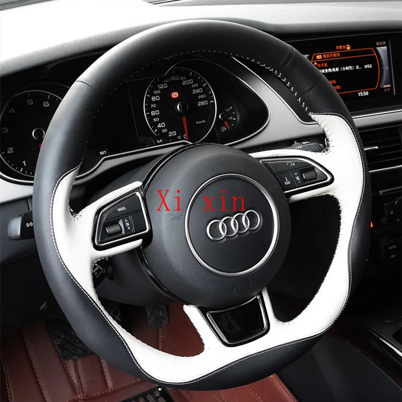 

For Audi A4L A3 A6L Q3 Q5L Q2L A5 Q7 A8 DIY custom leather hand-sewn special steering wheel cover car interior decoration