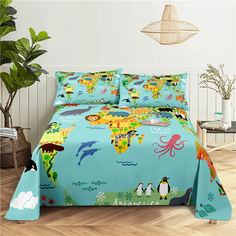 

Cartoon Animal 0.9/1.2/1.5/1.8/2.0m Digital Printing Polyester Bed Flat Sheet With Pillowcase Print Bedding Set