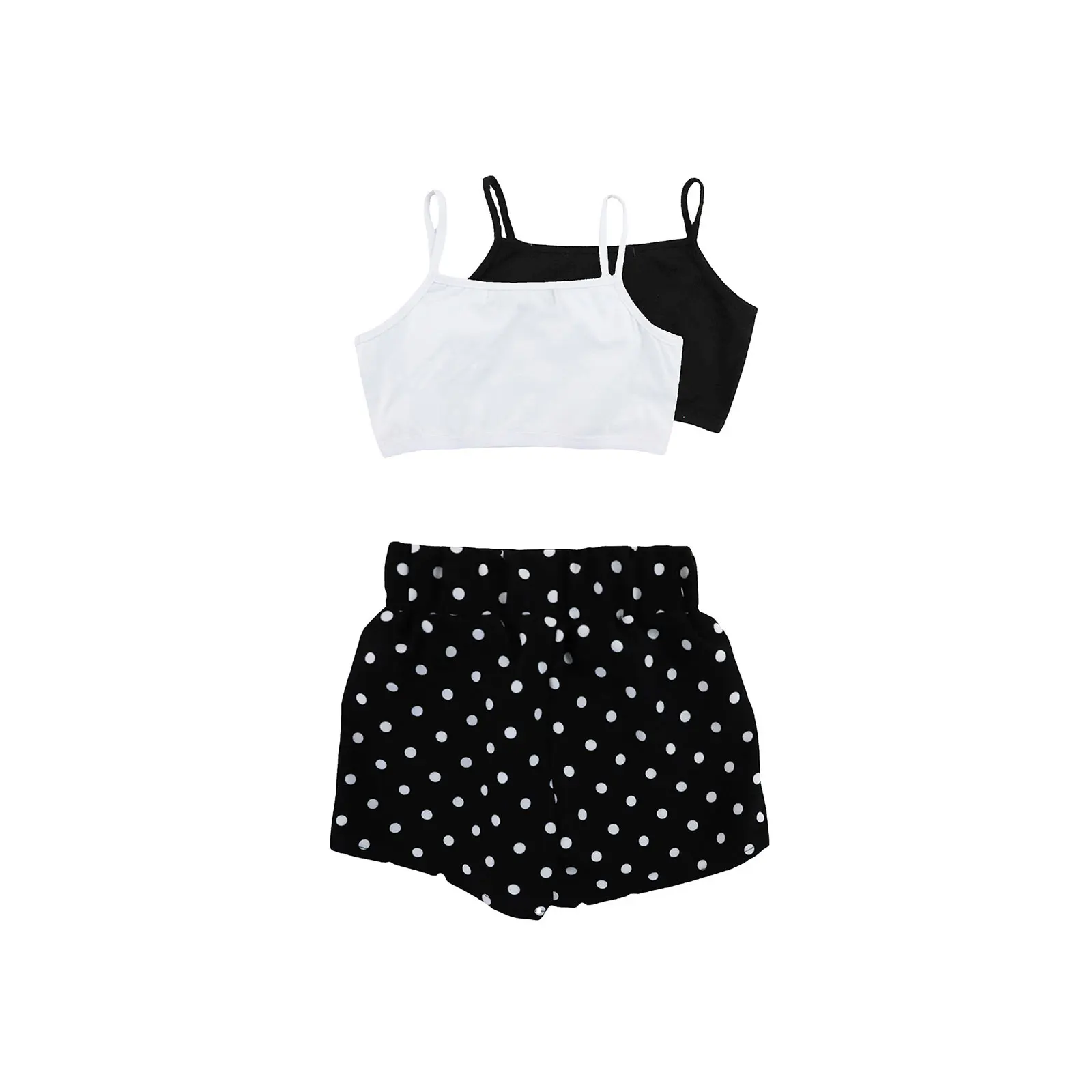 

Summer Infant Clothes Baby Girl Clothes Set, Solid Color Boat Neck Spaghetti Strap Bowknot Crop Top + Polka Dot Print Shorts