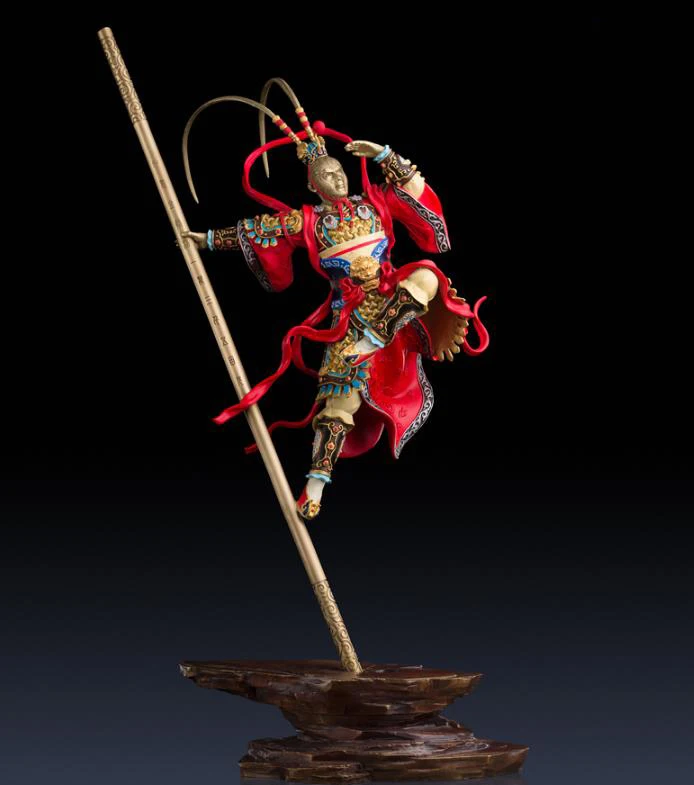 90 см китайский арт деко Чистая латунная роспись Король обезьян солнце Укун герой