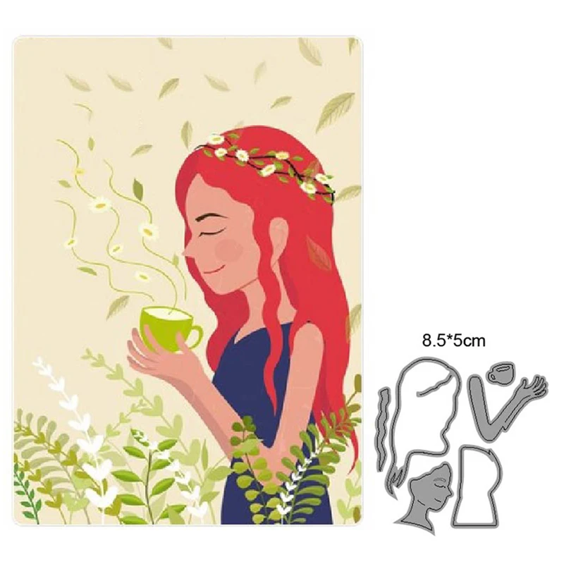 

Craft dies Woman drinking coffee metal cutting dies cut die mold decoration Scrapbook dies knife mould blade punch stencils dies