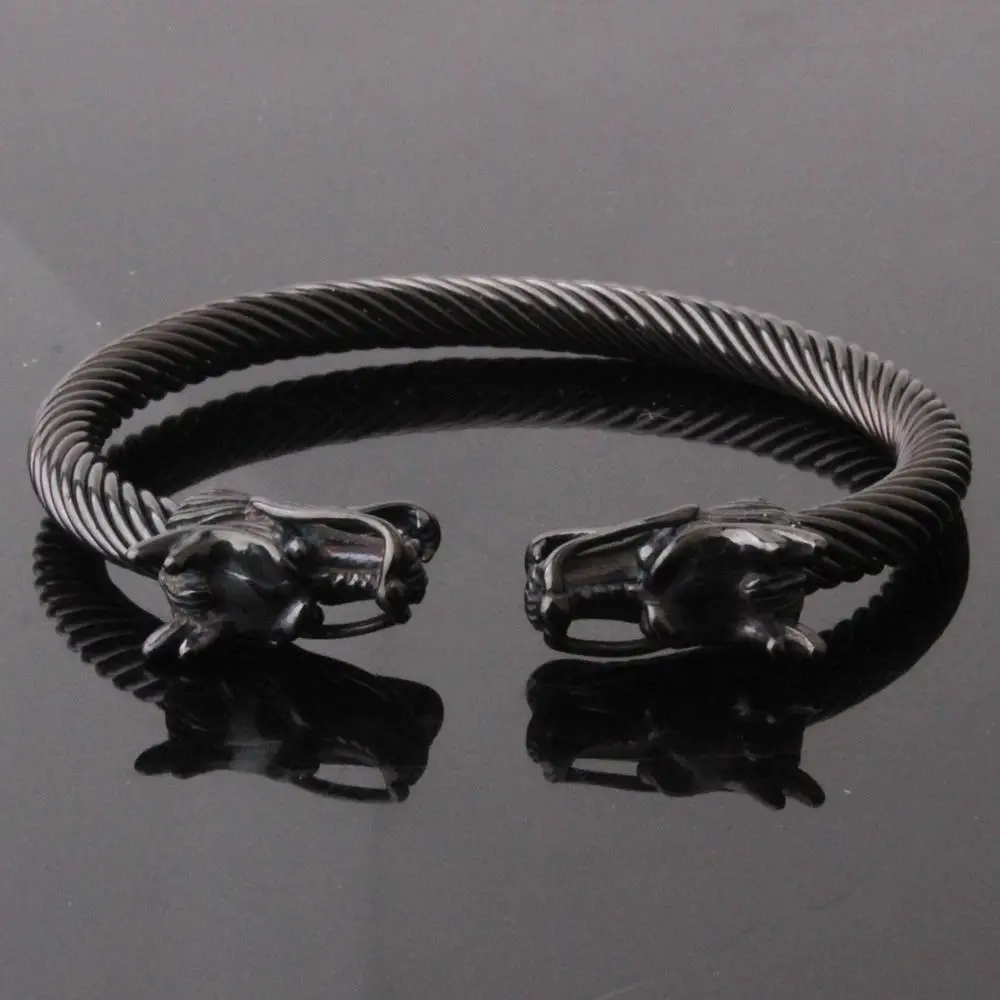 Granny Chic Эластичный регулируемый мужской браслет Дракон из нержавеющей стали