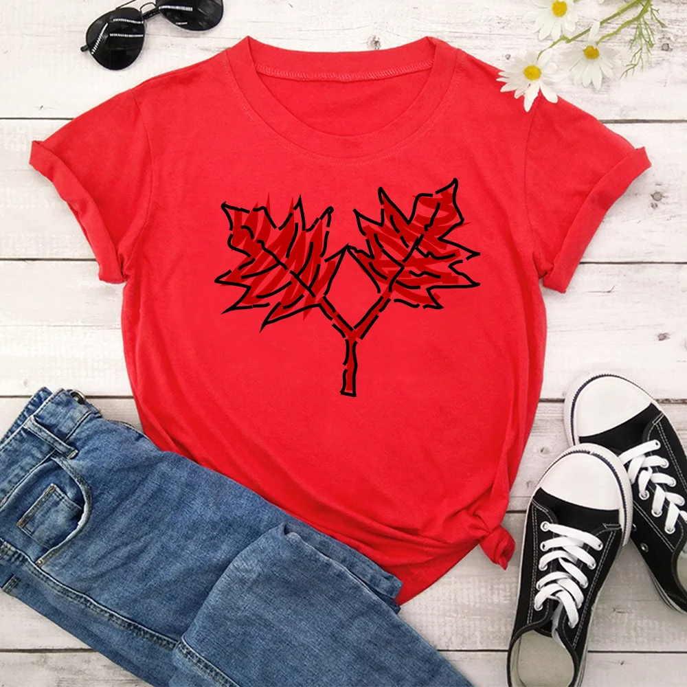 

Leaf Print T Shirt Women Short Sleeve O Neck Loose Tshirt Summer Women Causal Tee Shirt Tops TX8294