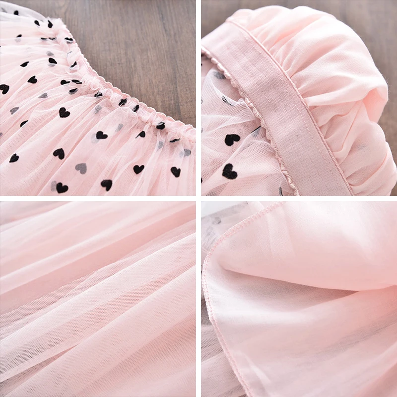 

Baby Girls Mesh Skirts 2021 New Summer Toddler Girl Heart Print Clothing Cute Children Party Costumes For 3-7Y Girls