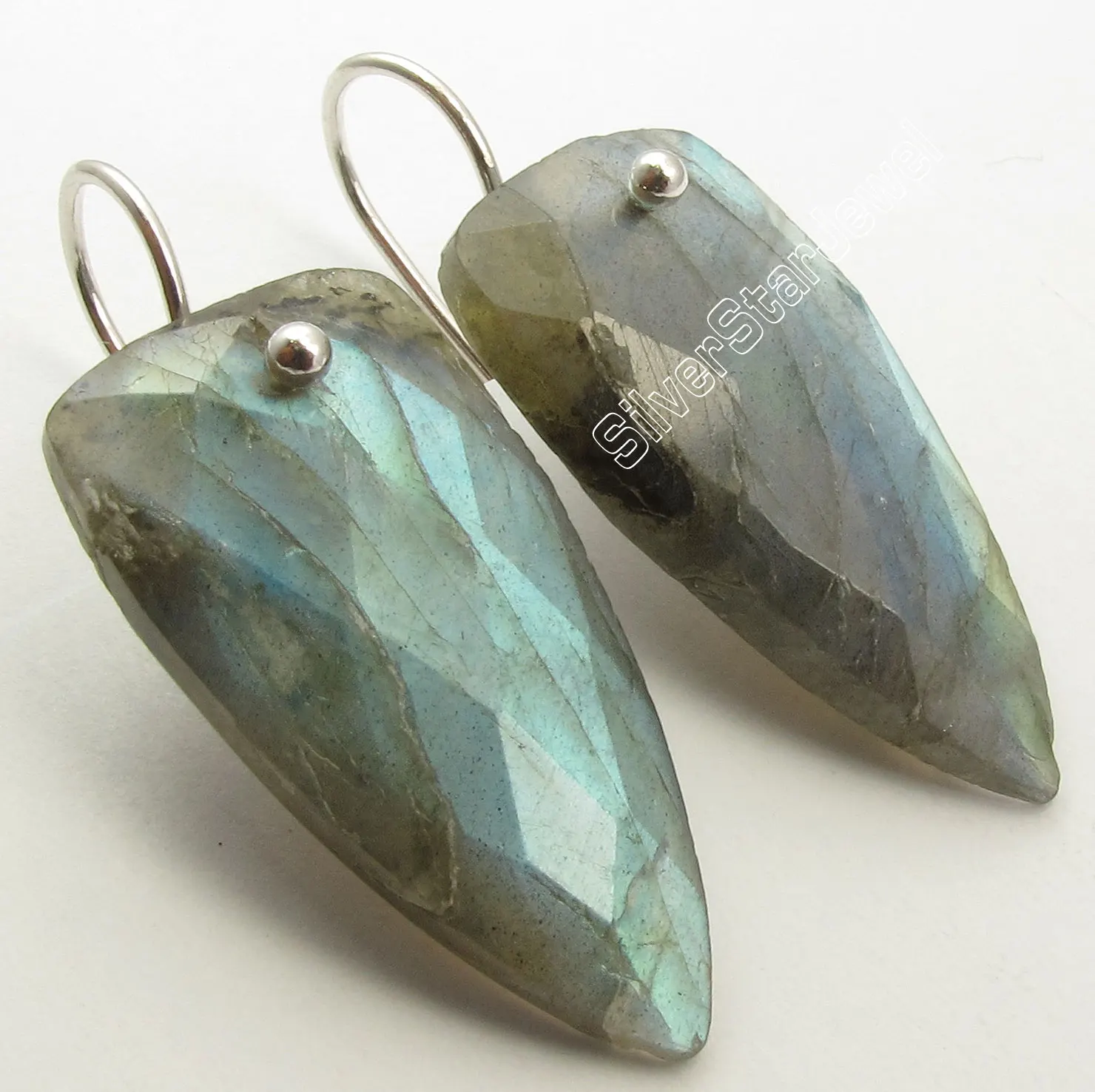 Цельное серебро лабрадорит Необычные треугольные серьги в городском стиле 3 7