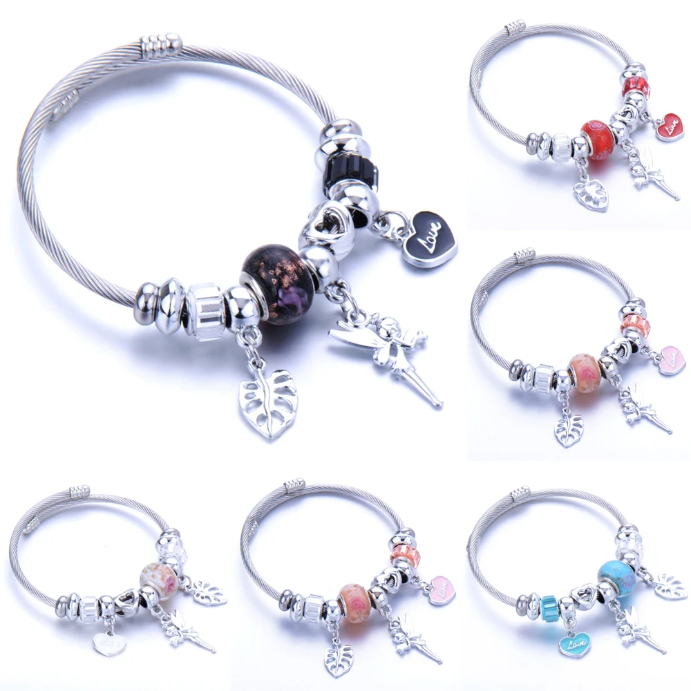 Модные хрустальные подвески браслеты браслет из нержавеющей стали цветок фея