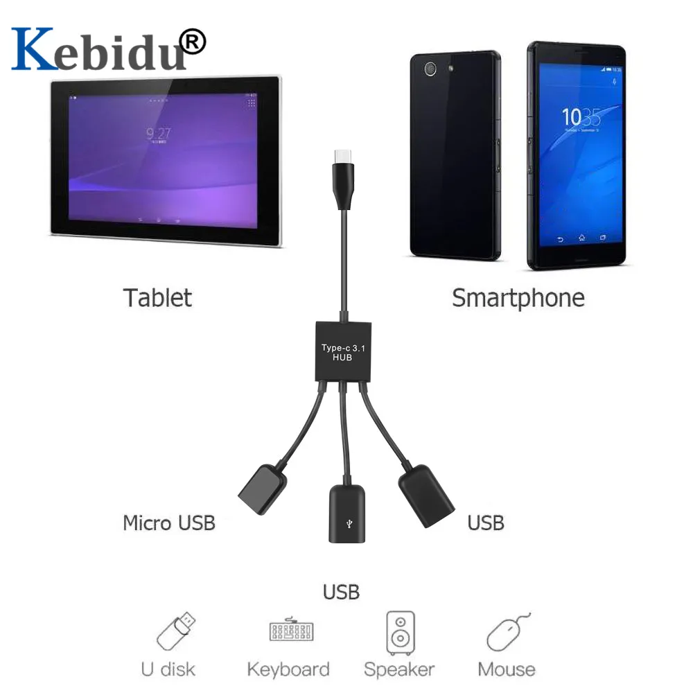 USB-концентратор Kebidu с 4 портами типа C и несколькими OTG кабель-коннектор 3 1 по USB 2 0 |
