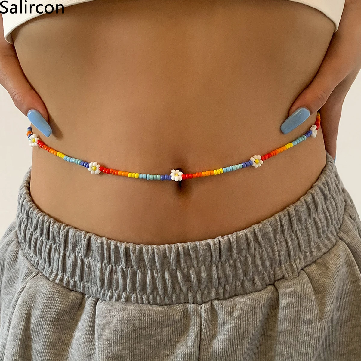 

Boho Colorful Hand-woven Beaded Body Chain Jewelry New Korean Flowers Waist Beads Women Girls Y2k Jewelry Wedding Accessories