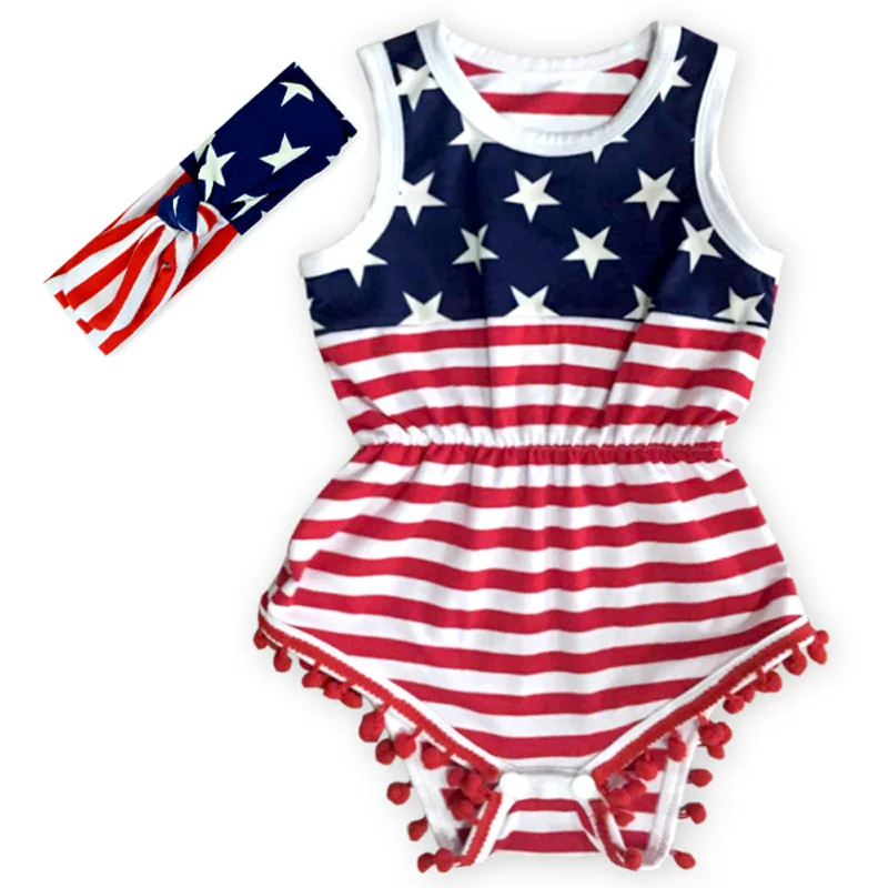 

Independence Day National Day American Flag One-piece Romper ABDL BABY ONEISE and Two-piece headband romper