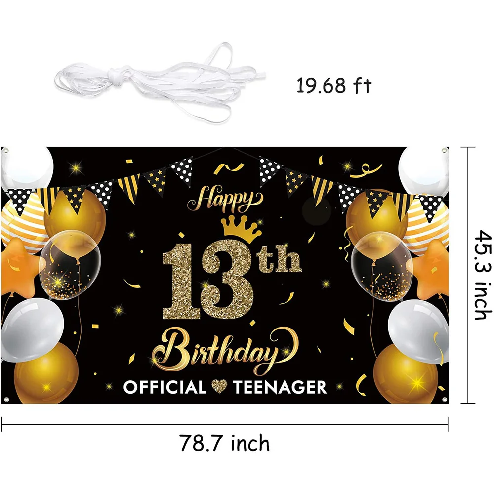

13th Happy Birthday Banner Backdrop Official Teenager Gold Party Decoration Supplies Indoor Outdoor Photo Booth For Children