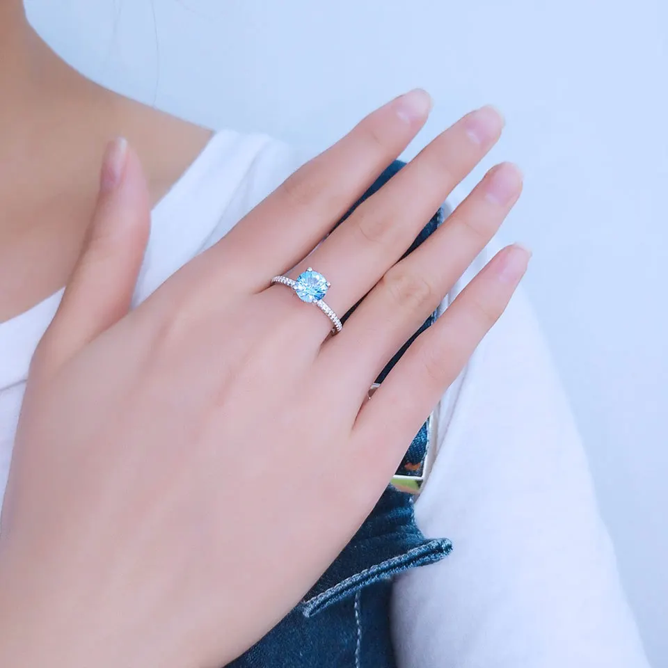

S925 Silver Sterling Silver Natural Aquamarine Topaz Ring Female Wedding Engagement Jewelry Wholesale
