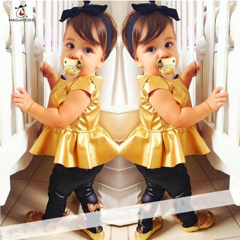 Распродажа Детский комплект Золотое Платье для девочек + штаны весенне осенний