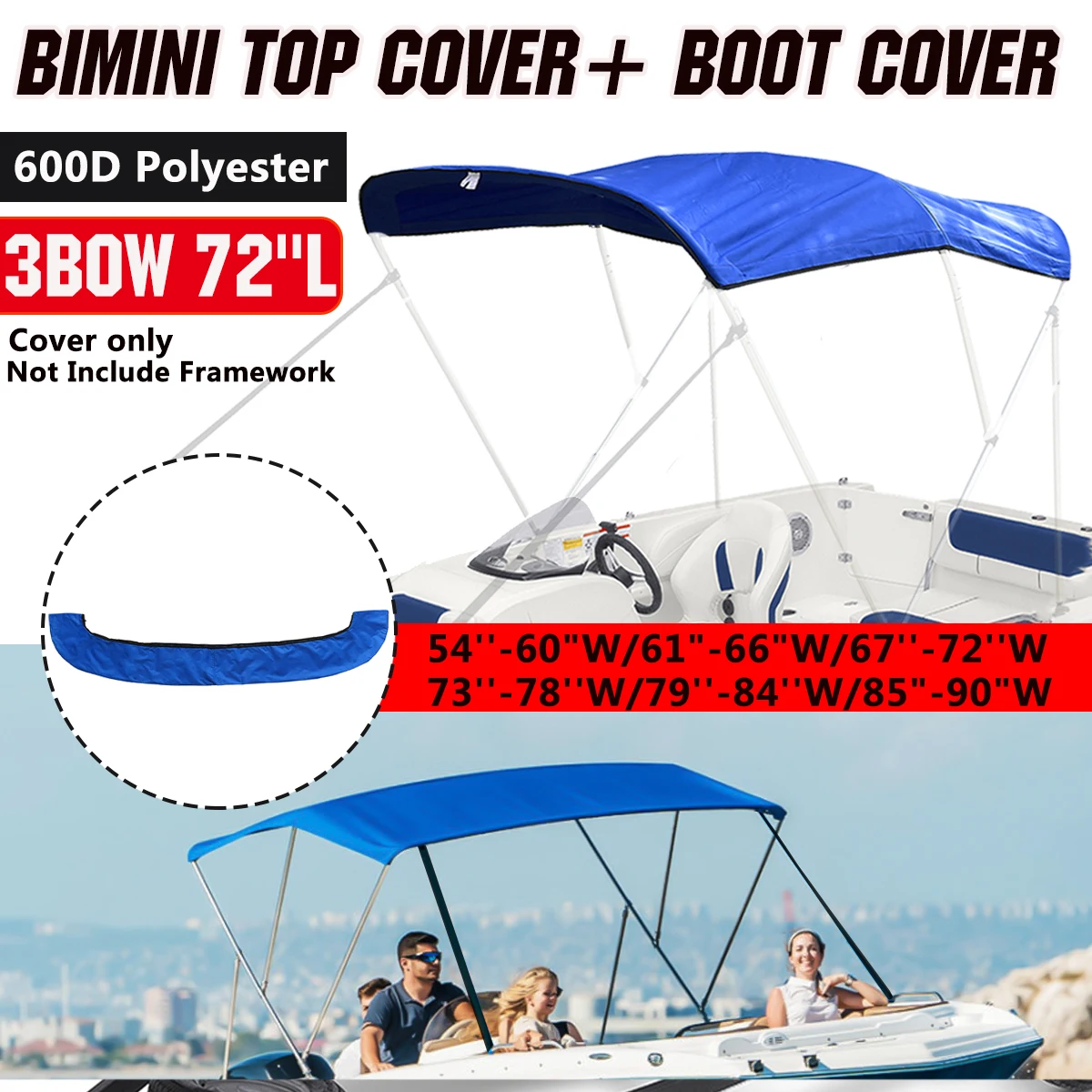 600D водонепроницаемый чехол для лодки 3 Bow Bimini Top сменный брезентовый с ботинком