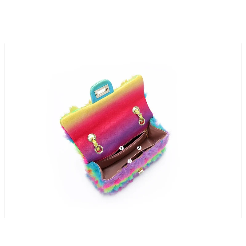 

purses and handbags luxury designer 2020 new fashion rainbow Shoulder Furry bag Clutch purse chain high quality faux fur bag