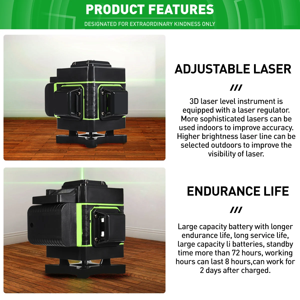 

FASGET Laser Level 12 Lines 3D Self-Leveling 360 Horizontal And Vertical Cross Super Powerful Green Laser Beam Line with Battery