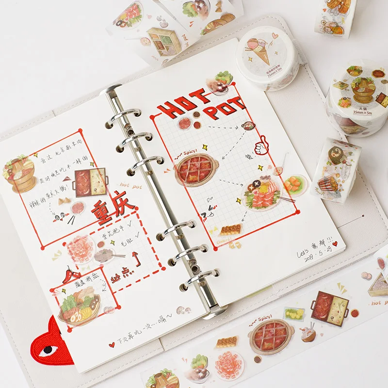 35мм * 5м Клейкая широкая бумажная лента Washi в стиле вкусной еды Hot Pot для скрапбукинга, наклейки, этикетки, ремесло.
